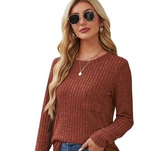 Long Sleeve Shirt Lightweight Crew Neck Sweatshirt Casual Top with Pocket